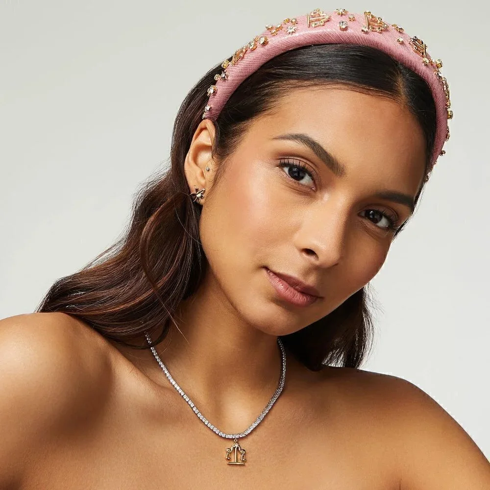 New Lele Sadoughi Zodiac Libra Alice Hand Embellished Rose Gold Lurex Headband